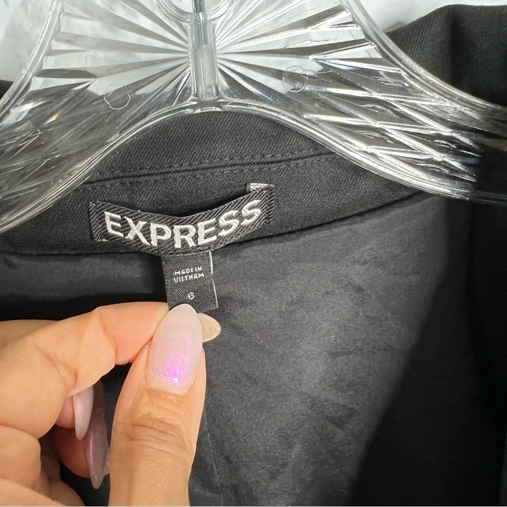 Express Blazer Jacket Women Size 6 Black Button 3/4 Ruched Sleeve Coat  R